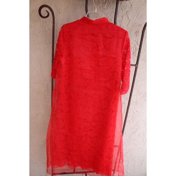 Too Tang Red Asian Style Dress Red Lace Size Large L 88074 Sheer Overlay - Picture 8 of 11